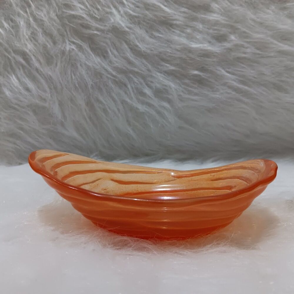 vintage orange art glass candy dish
